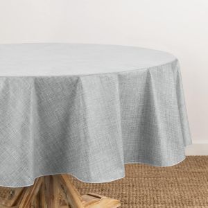 Sjzg-Home Fashions Monterey Nappe En Vinyle Inspir&eacute;e Du Lin, R&eacute;sistante &Agrave; L'eau Et Aux Taches, Avec Revers En Flanelle, 178 X 178 Cm, Ronde, Gris - Neuf