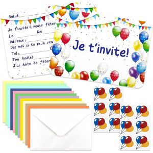 MEVRONISSHOP-Carte Invitation Anniversaire Fille Garcon 12 Pi&egrave;ces, Carton Invitation Anniversaire avec Enveloppes et Autocollants Ballons, Color&eacute;e Invitation AnnIversaire Enfant - Neuf