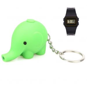 Porte-Cles Avec Lumiere Led En Forme D'elephant, Joli Pendentif Vocal, Ornement De Sac (Vert) - Neuf