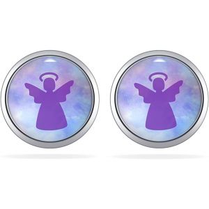 Kal-&reg; Boucles D'oreilles Ange Gardien Pour Femme - Bijou Fantaisie - Argent - Cabochon En Acier Inoxydable - Noir Et Blanc - Cadeau D'amiti&eacute;, Acier Inoxydable, Verre - Neuf