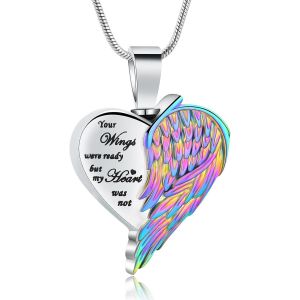 Kal-Collier Funéraire En Forme De Coeur Pour Femme/Homme - Ailes D'ange - Pendentif Urne - Médaillon Commémoratif - Neuf