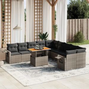 Prolenta Premium - Salon De Jardin 11 Pcs Avec Coussins Gris R&eacute;sine Tress&eacute;e - Neuf