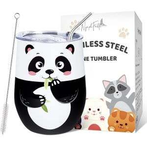 Sjzg-Mug Isotherme Caf&eacute; 12oz Acier Inoxydable, Panda Thermos Double Paroi Tasse De Voyage Avec Paille Et Couvercle - Neuf