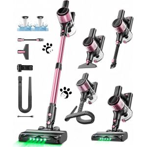 NouvelHorizonstore-Aspirateur Balai sans Fil, 45KPa/500W/45Mins Aspirateur sans Fil Tuyau Extensible, LED Display, Brosse Anti-Enchev&ecirc;trement pour Sols, Tapis et Voiture -Rose - Neuf