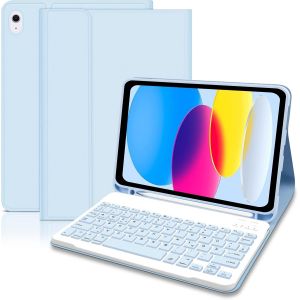 &Eacute;tui avec clavier pour iPad 11/10e g&eacute;n&eacute;ration (2025/2022, 11/10,9 pouces) - &Eacute;tui de protection magn&eacute;tique amovible avec porte-stylo pour iPad 11e/10e g&eacute;n&eacute;ration, clavier QWERTZ, bleu ciel - Neuf
