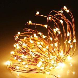 KAL-Guirlande Lumineuse À 20 Led/2 M - Fil De Cuivre - Fonctionne À Piles - Blanc Chaud - Étanche - Pour Chambre À Coucher, Noël, Fête, Mariage, Extérieur Et Intérieur - Neuf