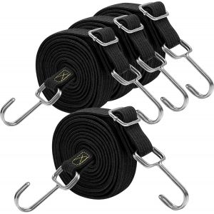 ERYI-Cordons Élastiques Avec Crochets, 200 Cm De Long Noir Sangles Élastiques Réglables En Caoutchouc Avec Crochets Pour Bagages, Barres De Toit, Bâche, Cargaison Mobile, Camps, Bâches, 4 Pièces - Neuf