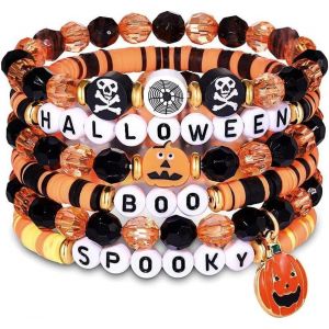 Kal-Bracelet Halloween Femme Homme Perle Empilable Citrouille Fant&ocirc;me Araign&eacute;e Cr&acirc;ne Ensemble De Bijoux Fantaisie Cadeau Pour F&ecirc;te Famille Amis - Neuf