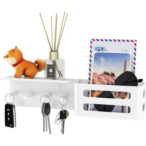 Cauc-Porte Clef Mural Blanc Avec 4 Crochets, M&eacute;tal Accroche Clef Mural D&eacute;coratif Rangement Clef Range Courrier Mural Pour Salon Entr&eacute;e Vestiaire Couloir - Neuf