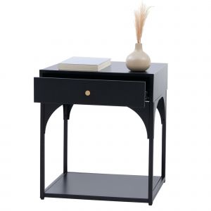 Table de chevet HWC-O88, commode, table d'appoint, table de nuit, tiroir m&eacute;tallique 50 x 43 x 41 cmnoir - Neuf
