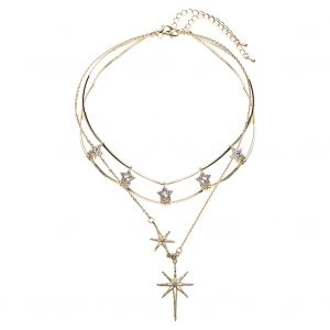 Collier A Double Couche Avec Pentagramme Pour Femme, Bijou Delicat Et Tendance - Neuf