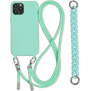 Kal-Coque Chaîne Pour Iphone 14 Pro Max Etui Silicone Tpu Étui Protection Housse Collier De Cellulaire Mince Antichoc Réglable Lanyard Case Pour Iphone 14 Pro Max 6.7''bracelet Cover-Vert Menthe - Neuf