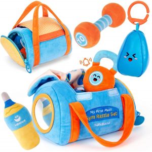 TDRFL-Jouet Bebe 0-3 6 Mois Peluche Motricité Sensoriel Set Mit Haltère,Hochets,Papier Froissé&Miroir,Jouet Montessori D'Activité Et Développement Pour Bebe Cadeau Naissance Fille Garcon - Neuf