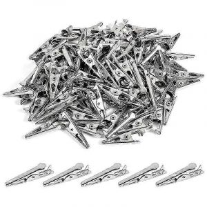 100pcs 1.06IN / 27mm mini pinces crocodiles en métal,pinces crocodile pinces à ressort de ligne de test nickelé argenté. - Neuf