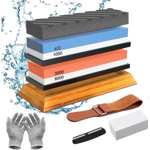 ChicSlick-Pierre À Aigu R,Aigu Ur Couteaux Professionnel,400/1000 3000/8000 Avec Base En Antidérapante Pierre À Aplatir Guide D'Angle Lanière En Cuir Et Gants Résistants Aux Coupures[X915] - Neuf