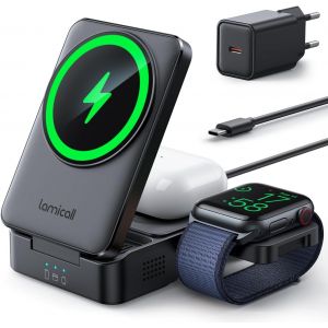 KALANKA-3-en-1 Chargeur Induction - [Pliable] Station de Charge pour pour Magsafe, Charge Rapide, Chargeur sans Fil de Voyage pour iPhone 16/15/14/13/12 Pro Max, AirPods 2/3/Pro & Apple Watch - Neuf