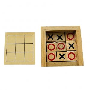 Jeu De Morpion En Bois, Plateau Interactif Pour Réunions De Famille, Divertissement Amusant, Design Compact, Matériau En Bois De Qualité Supérieure, 1 Pièce - Neuf