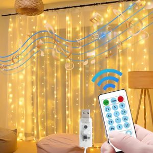 lbgwp60-Rideau Lumineux 3 X 3 M - 300 Led - 8 Modes - Intérieur Avec Télécommande - Synchronisation De La Musique Activée Par Le Son - Étanchéité Ip65 - Neuf