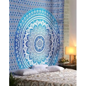 2025 - Tapisserie blanche dor&eacute;e - Tenture murale - Drap mural Mandala Tapisserie Mandala dor&eacute;e pour d&eacute;coration murale - Neuf