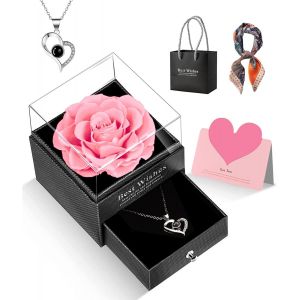 Rose &Eacute;ternelle Naturelle Pr&eacute;serv&eacute;e, Cadeau Original Pour La F&ecirc;te Des M&egrave;res Avec Collier Pour Femme, Maman, Grand-M&egrave;re, Fleur Et - Neuf