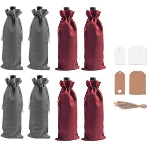 Mevronisshop-8 Pcs Sacs Pour Bouteilles Cadeaux En Toile De Jute Sacs Avec Cordon De Serrage Sacs À Cadeaux Pour Vin Et Champagne Réutilisables Sacs À Bouteilles Pour Cadeaux De Noël Mariage Fête - Neuf