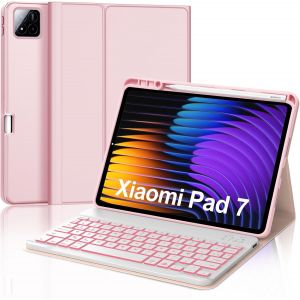 Kwex-Coque Clavier Pour Xiaomi Pad 7/7 Pro 11.2"" 2025, Azerty Fran&ccedil;ais Clavier R&eacute;tro&eacute;clair&eacute; Bluetooth Magn&eacute;tique D&eacute;tachable Pour Tablette Xiaomi Pad 7/7 Pro 11.2"", Rose - Neuf