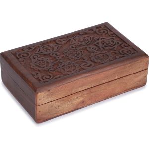 Kal-Boîte De Rangement Décorative En Bois Sculpté À La Main Pour Bijoux Motif 7 Chakras Coffre Au Trésor Polyvalent Organisateur De Souvenirs Colliers Boîtes À Montres Cadeaux 8x5 Pouces - Neuf