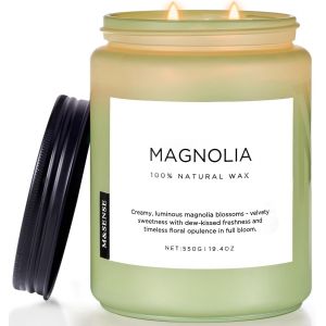 SANSH-Bougie Parfumées Magnolia Élégante, bougie florale 550g 110h, 2 mèches cadeau femme - bougies décoratives parfumées pour salle à manger/salon - Neuf