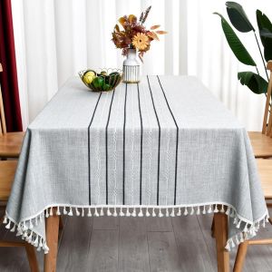 Chenquansarl-Nappe À Franges En Coton Mélangé, Nappe Rectangulaire Lavable Pour Salle À Manger, Jardin, Fête, Maison (Gris, 135 X 180 Cm) - Neuf
