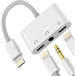 Iphone Lightning To 3.5mm Jack Adapter Accessory Apple Mfi Certified Dual Earphone Adapter Charger Cable Headphone Car Aux Audio Cable For 14 13 12 11 Pro Max 7 8 X Ipad 2 Air - Neuf