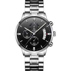 Montre &Agrave; Quartz Multifonction Pour Homme-&Eacute;tanche-Bracelet En Acier Inoxydable-Avec Fonction Jour Et Date Automatique.[J856] - Neuf