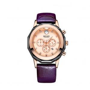 Megir Mode Femmes M&eacute;tal &Eacute;tanche Montre R&eacute;glable Bracelet En Cuir Accessoire (Violet) - Neuf