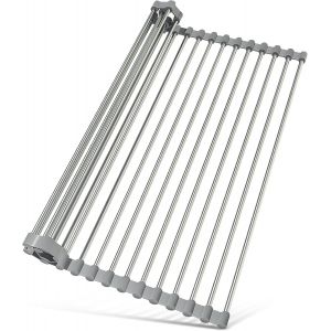 Eryi-Egouttoir Vaisselle Sur Evier Inox - Égouttoirs À Vaisselle Pliable Et Amovible, Séchage Rapide & Gain D'espace - Pour Vaisselle, Fruits Et Légumes (Gris) - Neuf