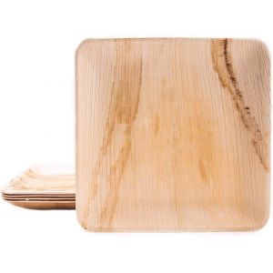 Kalanka-| 25 Assiettes Jetable En Feuille De Palmier 24x24cml Vaisselle Jetable Écologique Et Biodégradable L Pour Soirée, Anniversaire Matériel Palmier Bois Bambou - Neuf