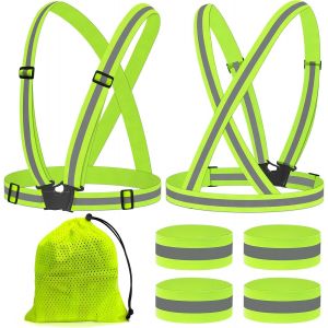 2 Pièces De Vélos Gilet De Sécurité + 4 Morceaux De Sécurité Bracelets, Réglable Harnais Réfléchissant Unisexe Gilet Fluorescent Pour La Course, Le Vélo, Moto - Neuf