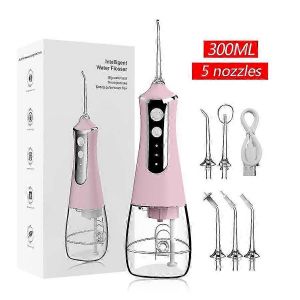 Hydropulseur Dentaire Sans Fil, 300 Ml, Rechargeable Par Usb, Portable, 3 Modes De Jet Avec 5 Embouts, Rose - Neuf