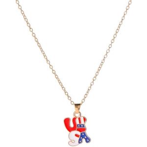Kal-Collier Avec Pendentif Drapeau Am&eacute;ricain Hip Hop Street Pour Homme Et Femme (Avec Bo&icirc;te Cadeau), Zinc - Neuf