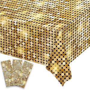 Sjzg-Lot De 3 Nappes De F&ecirc;te Disco Jetables En Plastique &Agrave; Pois Blancs Et Dor&eacute;s - Ann&eacute;es 70, 80, 90, Las Musique - Anniversaire, Mariage - 274,3 X 137,2 Cm - Neuf