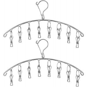KGABERY-Séchoir À Linge En Acier Inoxydable Avec Crochet Coupe-Vent,Porte-Linge,Porte-Manteau Avec 8 Clips Pour Sécher Les Chaussettes,Serviettes,Couches,Vêtements Pour Bébés,Gants (Paquet De 2) - Neuf
