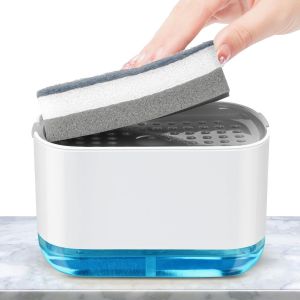 ERYI-Distributeur De Savon, Distributeur Liquide Vaisselle 2 En 1 Distributeur De Savon Pour Cuisine, Distributeur Liquide Vaisselle Avec Porte-Éponge Et Éponge Pour Évier De Cuisine Bains - Neuf