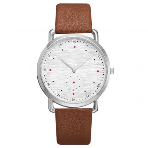 Montre-Bracelet A Quartz Tendance Pour Homme, Bracelet En Pu, Cadran Rond, Style Decontracte (Marron Et Argent) - Neuf