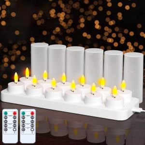 Lot De 12 Bougie Led Rechargeable Bougie Électrique Flamme Vacillante Avec Station De Charge Et 2 Télécommandes Décoration Pour Noël Anniversaire Mariage Dîner Votive Table Café Bar Restaurant Hôtel - Neuf