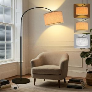 Nouvelhorizonstore-Lampadaire Arc Sur Pied Pour Salon-Lampadaire Led Dimmable 3 Temp&iquest;&iquest;Ratures De Couleur, Ampoule E27 12w Incluse, Abat-Jour Lin, Interrupteur Au Pied - Pour Chambre, Lecture, Bureau - Neuf