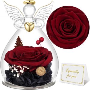 Rose Eternelle Cadeau Femme, Fleur Eternelle avec Ange Figurine, Cadeau Anniversaire Femme, Cadeau Maman/Mamie, Vraie Rose Eternelle pour Maman, Cadeau Fete des Meres, Cadeau Femme Original - Neuf