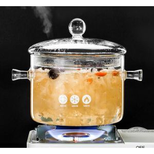 Subzonal-1.5l Pot De Cuisson En Verre, Pot En Verre Pour Cuisine, Mini Cocotte Multifonctionnel, Marmite En Verre Transparent R&eacute;sistant Aux Hautes Temp&eacute;ratures Avec Double Poign&eacute;e Et Couvercle - Neuf