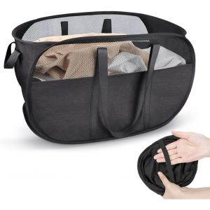 MEVRONISSHOP-Panier &agrave; linge pliable de 70 l - Sac &agrave; linge portable avec poign&eacute;es et filet - Sac &agrave; linge pop-up pour salle de bain, chambre d'enfant et voyage - Noir - Neuf