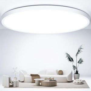 Kal-Ouila Plafonnier Led, Ø50cm Luminaire Plafonnier 6500k Led Plafonnier 48w 4800lm Luminaire Plafonnier Ip44 Led Plafond, Plafonnier Chambre Pour Salle De Bain, Cuisine, Salon, Balcon, Bureau, Porc - Neuf