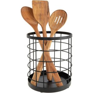 Eryi-Idesign Boite De Rangement Pour Ustensiles De Cuisine Sur Le Plan De Travail, Range Couverts Rond En Métal, Bac À Couverts, Noir Mat - Neuf