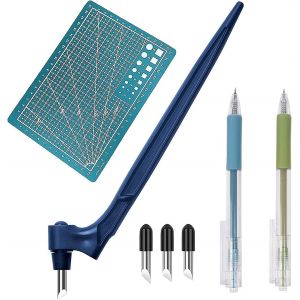 Cutter de Précision, Outils de Coupe D'artisanat, 1 Stylo de Coupe avec 2 Morceaux de Lame Rotative à 360 Degrés, 1 Tapis de découpe, 2 Couteau Stylo Artisanal pour Scrapbooking, Sculpture, Bricolage - Neuf