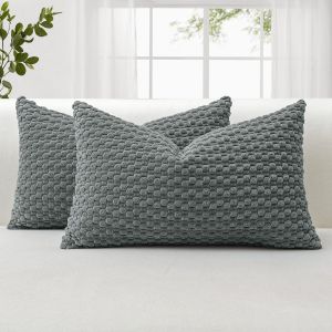 CAUC-Lot de 2 housses de coussin d&eacute;coratives en velours c&ocirc;tel&eacute; doux avec texture &agrave; bulles 3D pour canap&eacute;, sofa, chambre &agrave; coucher, d&eacute;coration d'int&eacute;rieur, 30 x 50 cm, gris - Neuf